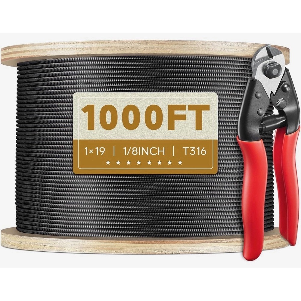 KALLSDY 1000FT 1/8" Black Stainless Steel Cable for 1/8 Inch (3.2mm),